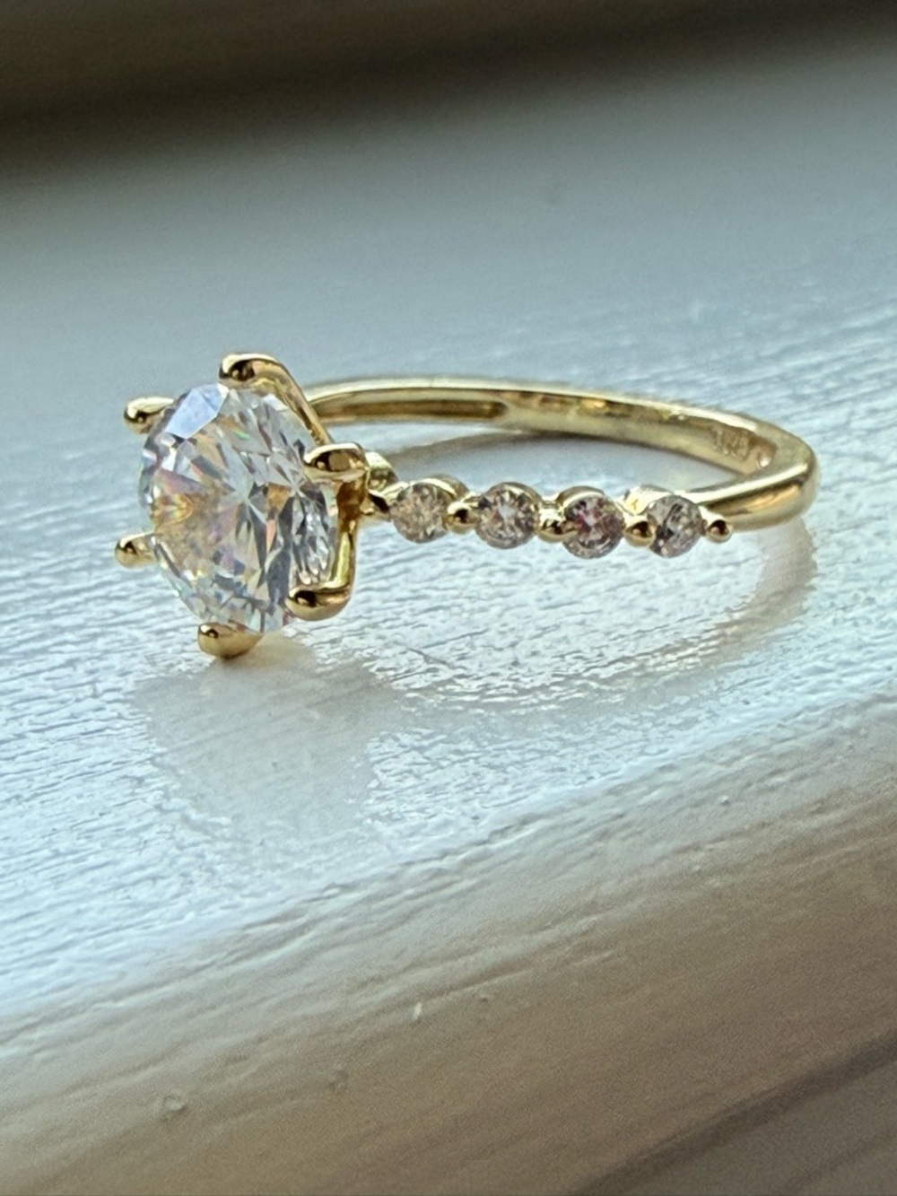 NEW! 18k Gold Plated Round-Cut Solitaire Engagement Ring with Accent Diamonds - Picture 3 of 14